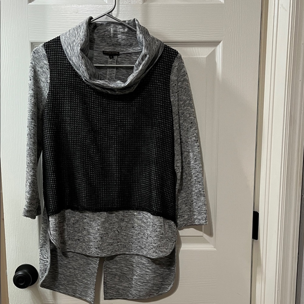 Chic Heather Gray and Black Cowl Neck Sweater